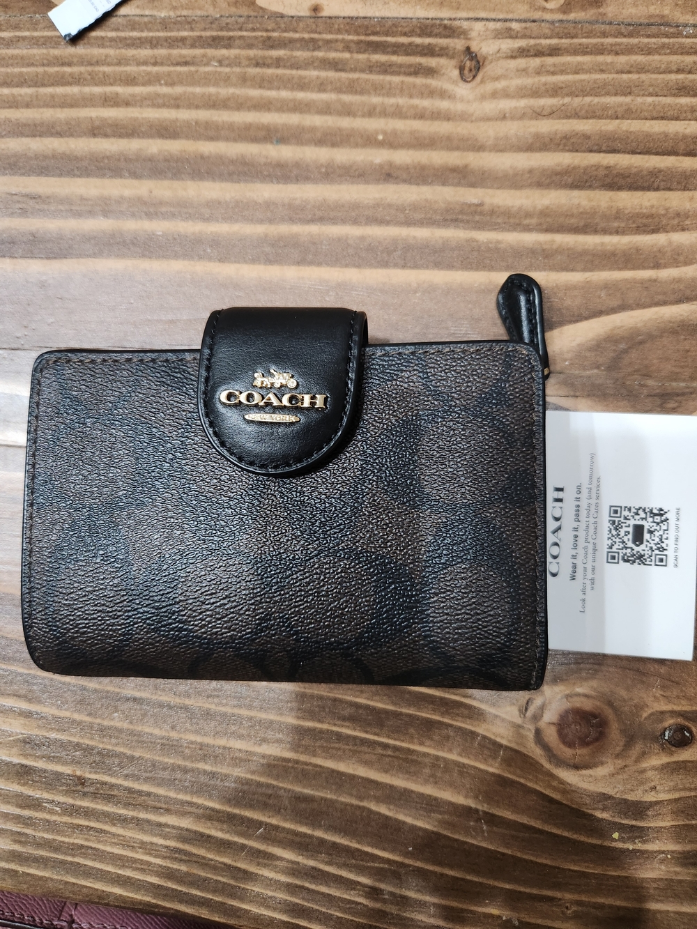 Coach Signature Small Zip Wallet in Brown/Black